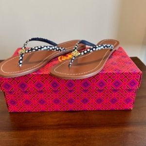 Tory Burch Terra Thong Nautical Dots in Navy, Size 8 - Style No. 37329